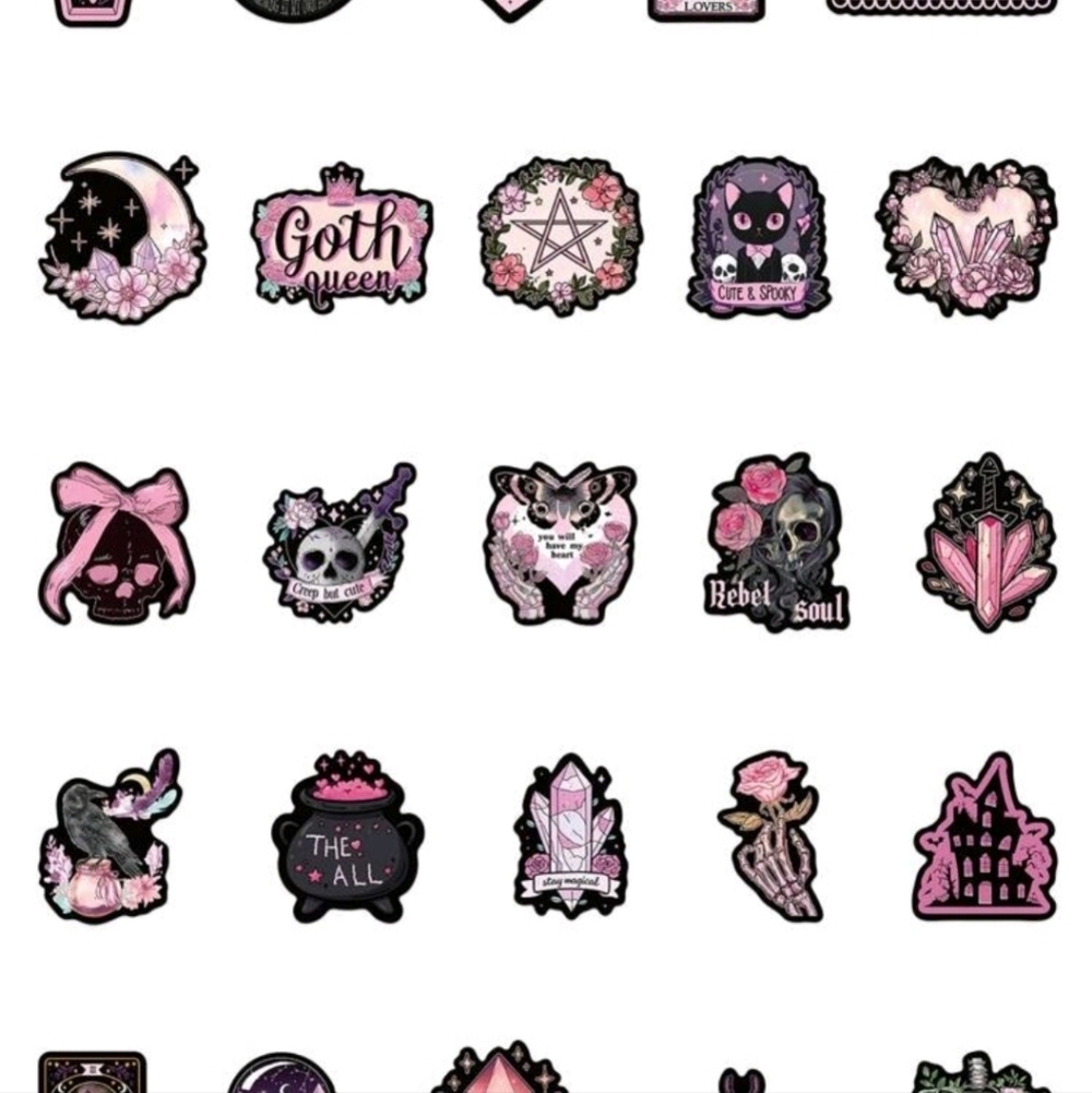 Pink pastel goth anime heart skull crystal butterfly vinyl sticker 50 piece asso - Picture 4 of 8
